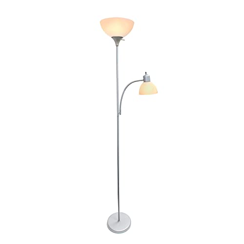 Creekwood Home Essentix 71.5" Tall Traditional 2 Light Mother Daughter Metal Floor Lamp with Torchiere and Reading Light Plastic Shades