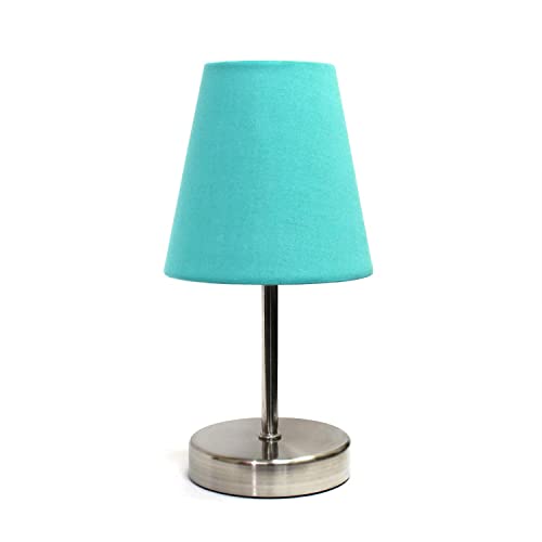 Creekwood Home Nauru 10.5" Traditional Petite Metal Stick Bedside Table Desk Lamp in Sand Nickel with Fabric Empire Shade