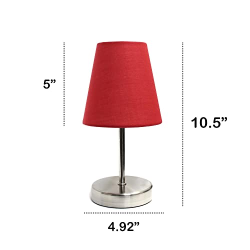 Creekwood Home Nauru 10.5" Traditional Petite Metal Stick Bedside Table Desk Lamp in Sand Nickel with Fabric Empire Shade