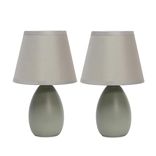 Creekwood Home Nauru 9.45" Traditional Petite Ceramic Oblong Bedside Table Desk Lamp Two Pack Set with Matching Tapered Drum Fabric Shade