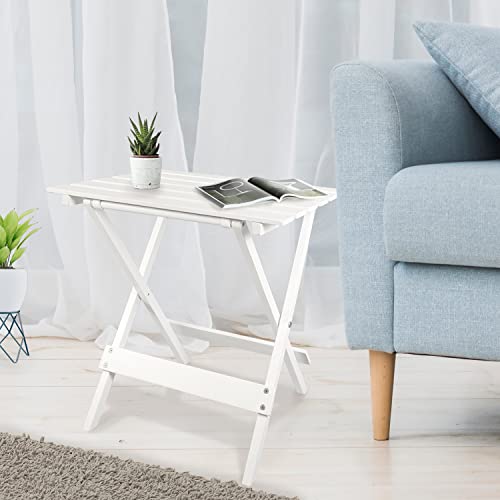 Casual Home 2-Piece Set Solid Wood Portable Folding Side Table, Plant Stand, White