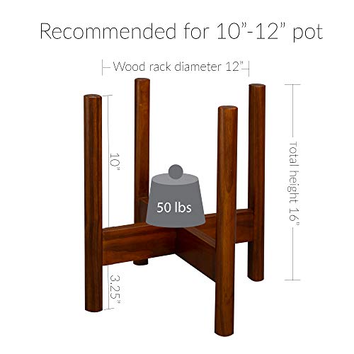 Casual Home Mid-Century Modern, Fit Up to 12", Pot NOT Included Wood Plant Display Stand, Antique Mahogany