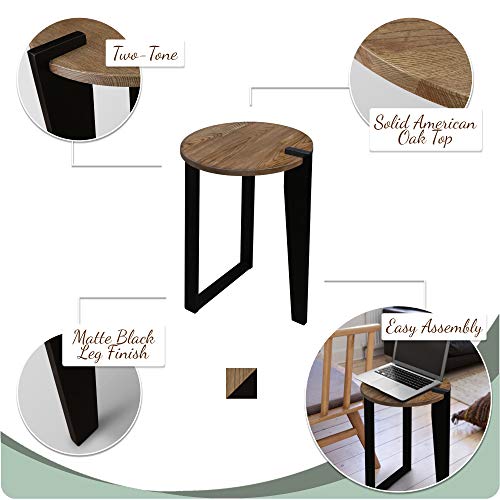 Casual Home Sundial Contemporary Round American Solid Oak End Table, Forest Gray Top, Black Legs