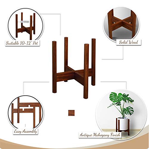 Casual Home Mid-Century Modern, Fit Up to 12", Pot NOT Included Wood Plant Display Stand, Antique Mahogany