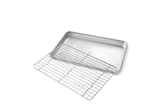 USA Pan Bakeware Quarter Sheet Baking Pan and Bakeable Nonstick Cooling Rack Set, Metal