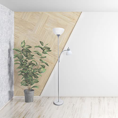 Creekwood Home Essentix 71.5" Tall Traditional 2 Light Mother Daughter Metal Floor Lamp with Torchiere and Reading Light Plastic Shades