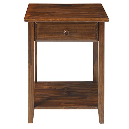 Casual Home Night Owl Nightstand with USB Ports-Warm Brown