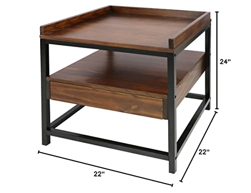 Casual Home Horizon End Table with Drawer, Mocha, Black
