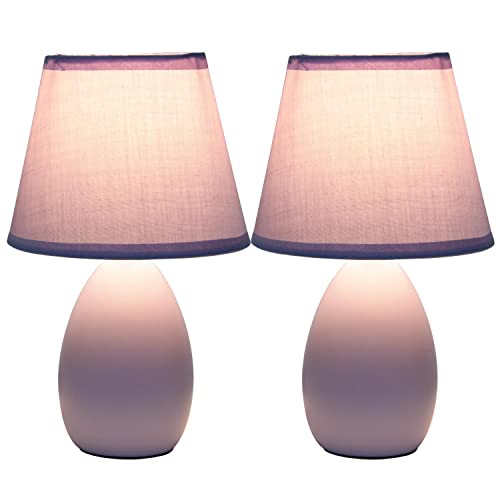 Creekwood Home Nauru 9.45" Traditional Petite Ceramic Oblong Bedside Table Desk Lamp Two Pack Set with Matching Tapered Drum Fabric Shade