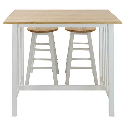 Casual Home 3-Piece Breakfast Set with Solid American Hardwood Top, White