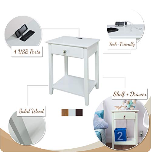 Casual Home Owl White Night Stand with USB Port , 17.5 in x 14.25 in x 24.5 in (W x L x H)