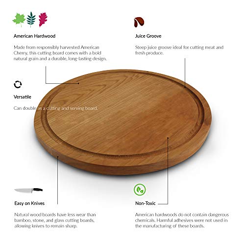 Casual Home CB02202 Cutting Board, Round 11.5", Natural Cherry
