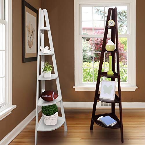 Casual Home 5-Shelf Corner Ladder Bookcase, White (Pack of 1)