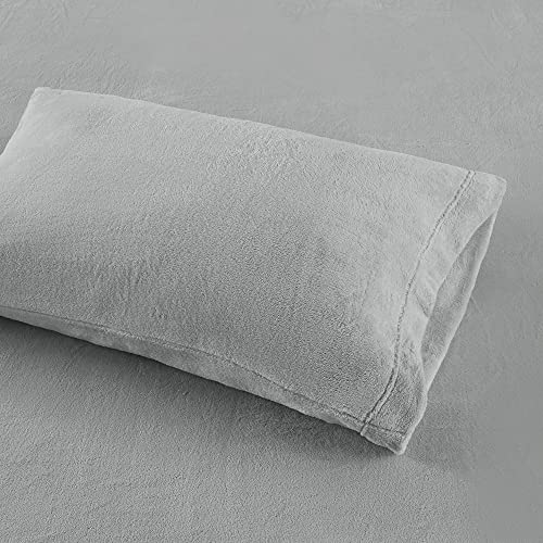 Sleep Philosophy True North Soloft Plush Bed Sheet Set, Wrinkle Resistant, Warm, Soft Fleece Sheets with 14" Deep Pocket Cold Season Cozy Bedding-Set, Matching Pillow Case, Full, Grey, 4 Piece