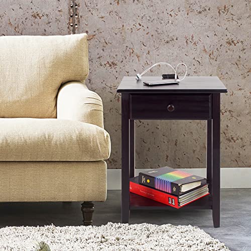 Casual Home Night Owl Nightstand with USB Ports-Espresso