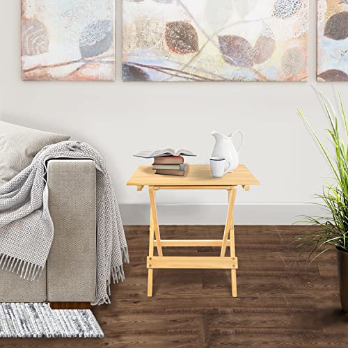 Casual Home 2-Piece Set Solid Wood Portable Folding Side Table, Plant Stand, Natural