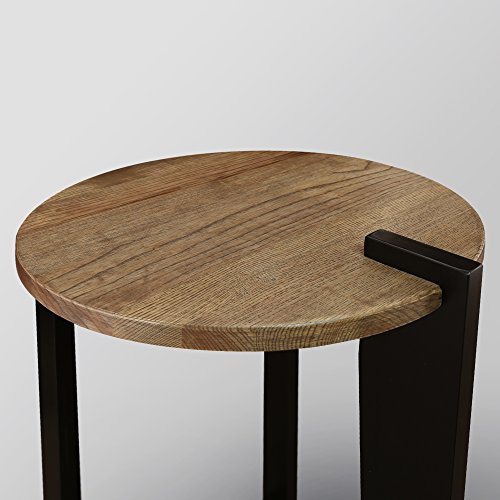 Casual Home Sundial Contemporary Round American Solid Oak End Table, Forest Gray Top, Black Legs