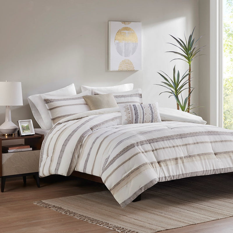 Madison Park Langley 5 Piece Clipped Jacquard  Comforter Set Full/Queen 1 Comforter:90""W x 90""L 2 Standard Shams:20""W x 26""L(2) 1 Decorative Pillow:12""W x 18""L 1 Decorative Pillow:18""W x 18""L
