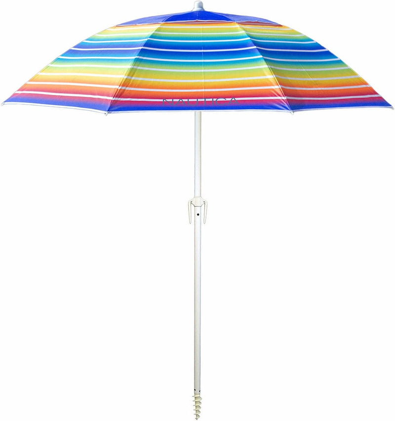 Nautica - 7 Foot Beach Umbrella Rainbow Border
