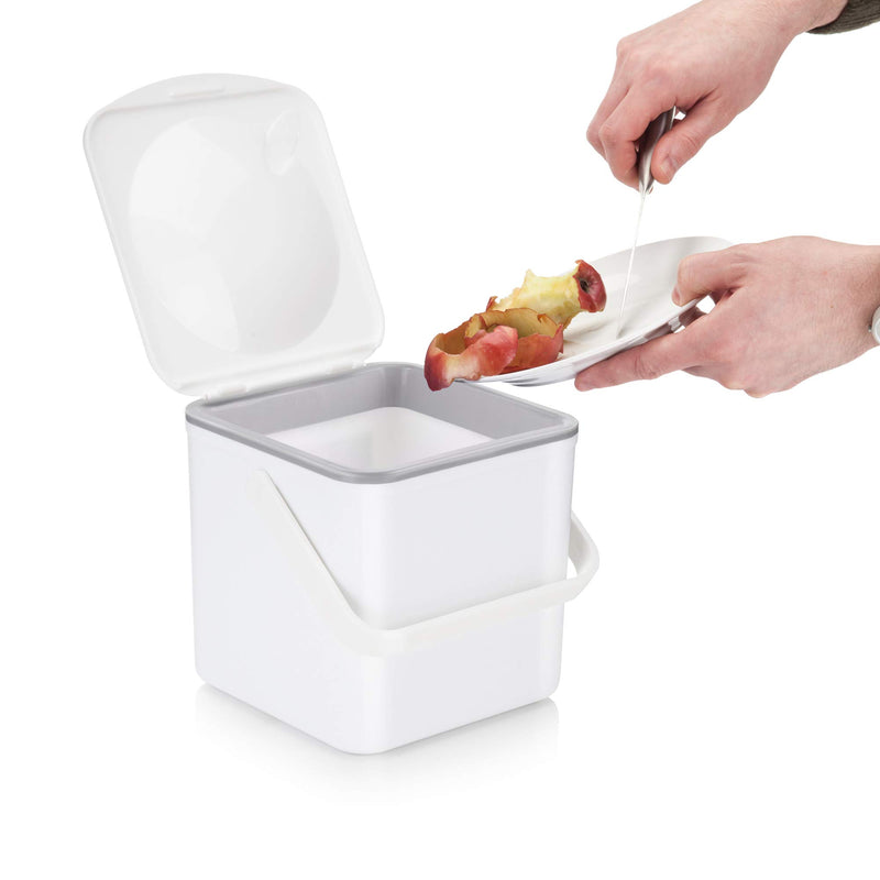 Minky Homecare Kitchen Compost Bin – Countertop Food Waste Caddy with Easy Wipe Clean Interior – Made in The UK - 3.5L (0.9 gal.) (White)