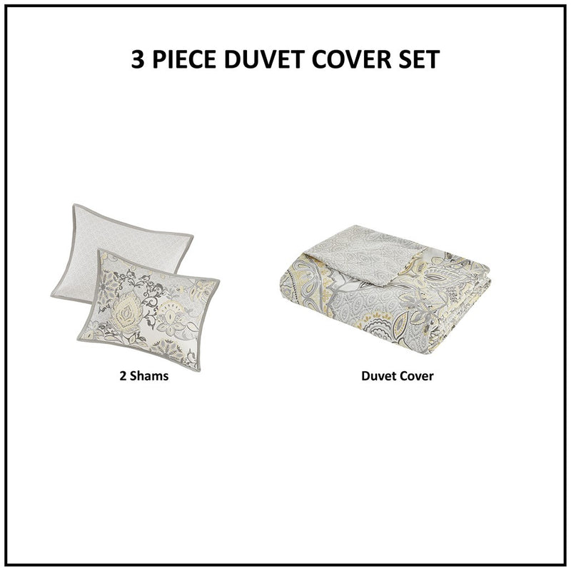 Madison Park Isla 3 Piece Cotton Floral Printed Reversible Duvet Cover Set Full/Queen 1 Duvet Cover:90""W x 90""L 2 Standard Shams:20""W x 26""L + 0.5""D(2)
