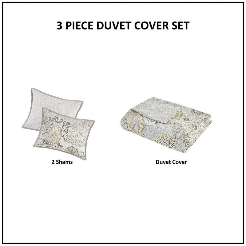 Madison Park Isla 3 Piece Cotton Floral Printed Reversible Duvet Cover Set King/Cal King 1 Duvet Cover:104""W x 92""L 2 King Shams:20""W x 36""L + 0.5""D(2)