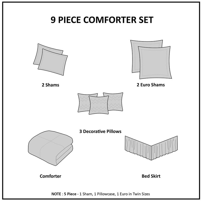 Madison Park Dawn 9 Piece Cotton Percale Comforter Set Cal King 1 Comforter:104""W x 92""L