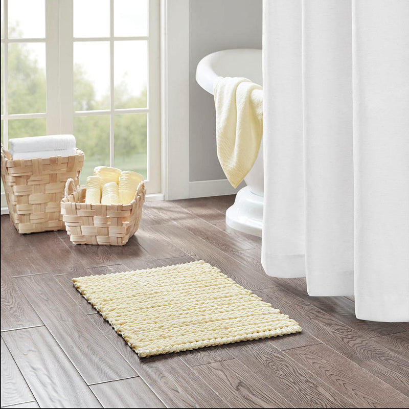 Home Outfitters Yellow 100% Cotton Chenille Chain Stitch Rug 17"Wx24"L, Absorbent Bathroom Floor Mat, Casual