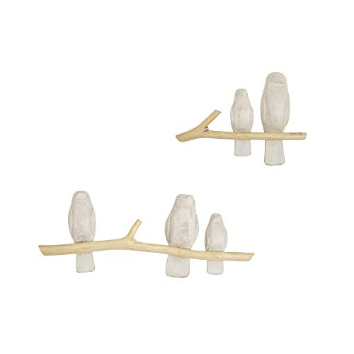 Crane Baby Woodland Nursery Décor, 2 Piece Wooden Wall Décor for Boys and Girls, Bird Perch, 17” x 7" and 9” x 6.5"