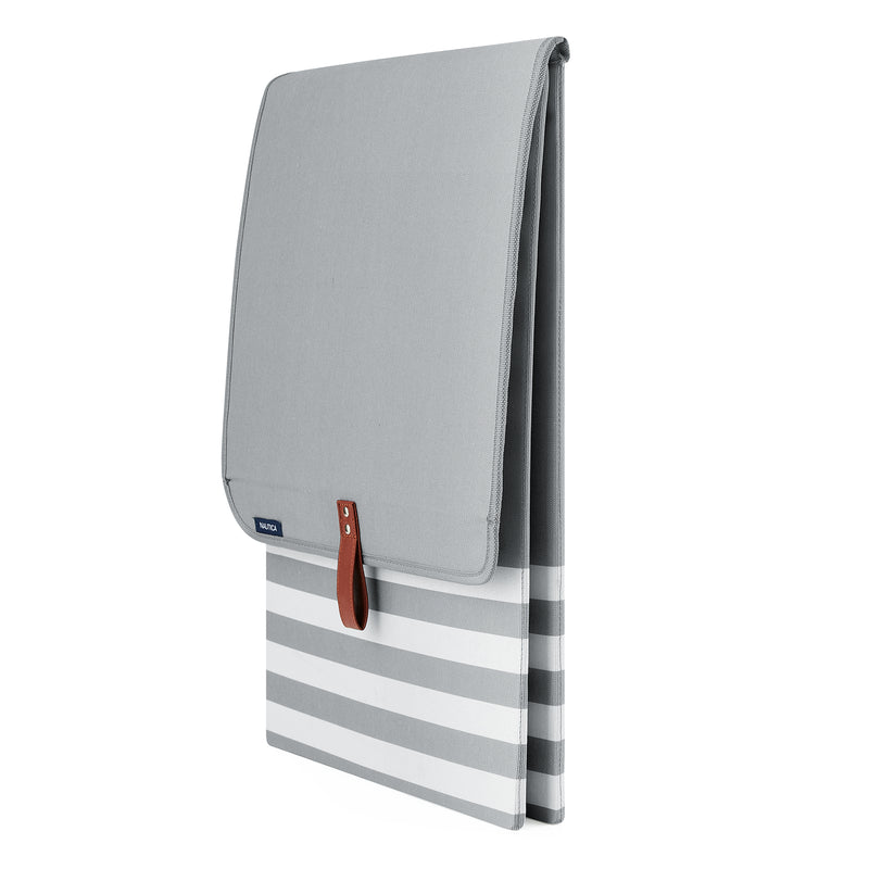 Home Outfitters Folded Hamper W/ Lid, Grey Stripe