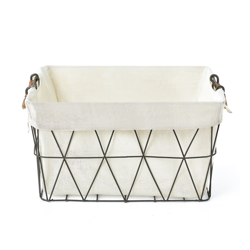 Home Outfitters S/3 Lined Tapered Rect Bins W/ Fold Down Binded Jute Handles, Gun Metal