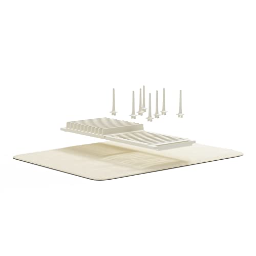 Umbra Udry Rack and Microfiber Dish Drying Mat-Space-Saving Lightweight Design Folds Up for Easy Storage, Standard, Linen