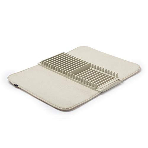 Umbra UDRY Rack and Microfiber Dish Drying Mat-Space-Saving Lightweight Design Folds Up for Easy Storage, Standard, Linen