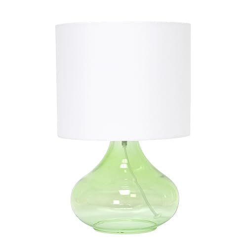 Simple Designs Glass Raindrop Table Lamp with Fabric Shade, Green With White Shade