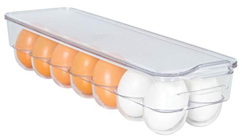 Kitchen Spaces Egg Tray 14pc Stackable Food Storage Organizer for Refrigerator, 14.5" x 3" x 4.5", Clear