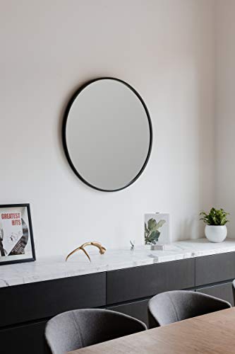Umbra Hub 37” Round Wall Mirror with Rubber Frame, Modern Decor for Entryways, Washrooms, Living Rooms Inch, Black
