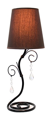 Simple Designs Twisted Vine Table Lamp with Fabric Shade and Hanging Crystals
