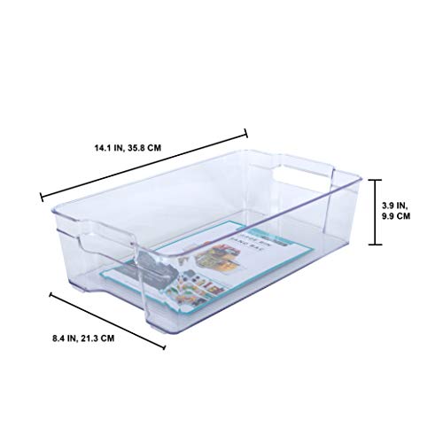 Kitchen Spaces Large Bin Food Storage Organizer for Fridge and Pantry, 14.1" x 8.4" x 3.9", Clear