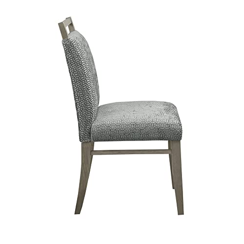 Madison Park Elmwood Dining Chair Set of 2-Cut Velvet Upholstered Backrest, Foam Seat Cushion Modern Kitchen Furniture, Reclaimed Grey Finished Solid Wood Legs, 38.5" H, Blue