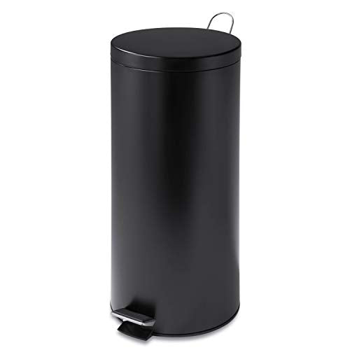 Honey-Can-Do TRS-02111 Round Stainless Steel Step Trash Can with Liner, Black, 30-Liter Per 8-Gallon