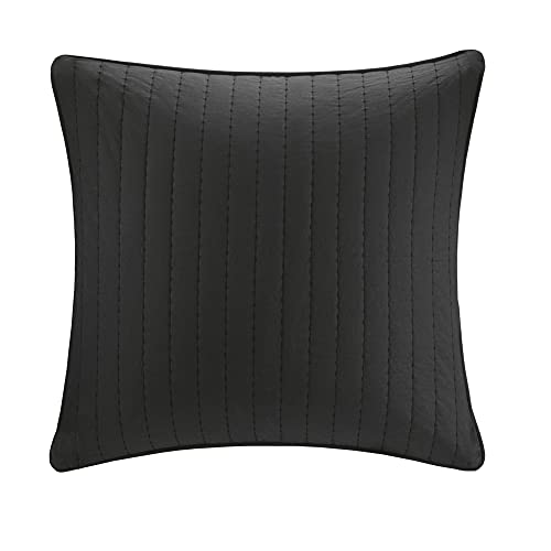 100% Cotton Single Euro Sham - European Square Decorative Pillow Cover, Hidden Zipper Closure (Cushion NOT Included), Camila, Quilted Black 26"x26"