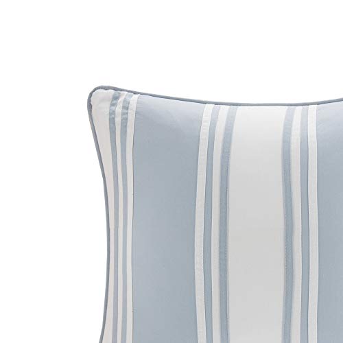 Crystal Beach Pieced Fashion Cotton Throw Pillow , Coastal Striped Square Decorative Pillow , 18X18 , White with Blue Strapping