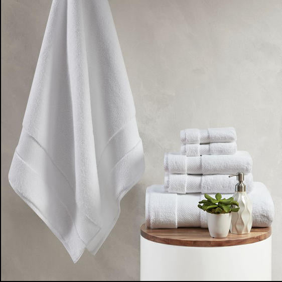 Home Outfitters White 100% Cotton 6pcs Bath Towel Set , Absorbent, Bathroom Spa Towel, Glam/Luxury