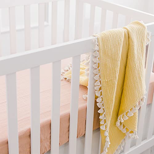Crane Baby Fitted Sheet, Soft Cotton Fitted Sheet for Cribs and Nurseries, Beige Copper, 28”w x 52”h x 9”d
