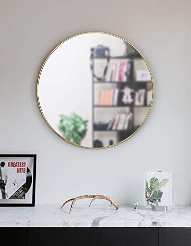 Umbra Hub Rubber Frame, Wall Mirror for Entryways, Bathrooms, Living Rooms and More, 34-Inch, Brass