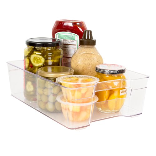 Kitchen Spaces Medium Bin Food Storage Organizer for Fridge and Pantry, 12.3" x 8.3" x3.5", Clear