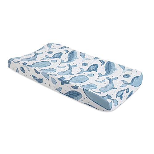 Crane Baby Stretchy Changing Pad Cover, Breathable Changing Pad Cover for Boys and Girls, Whale, 16”w x 32”h, Blue