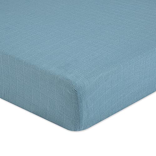Crane Baby Fitted Sheet, Soft Cotton Fitted Sheet for Cribs and Nurseries, Riverstone Blue, 28”w x 52”h x 9”d