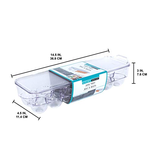 Kitchen Spaces Egg Tray 14pc Stackable Food Storage Organizer for Refrigerator, 14.5" x 3" x 4.5", Clear