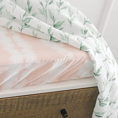 Crane Baby Stretchy Changing Pad Cover, Breathable Changing Pad Cover for Boys and Girls, Pink Tie-Dye, 16”w x 32”h, Pink/White